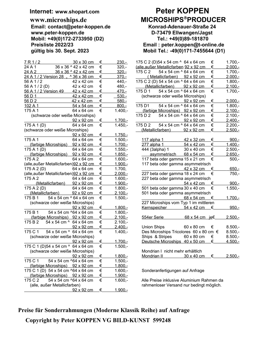 Peter Koppen Microships© Producer - Preisliste deutsche Version