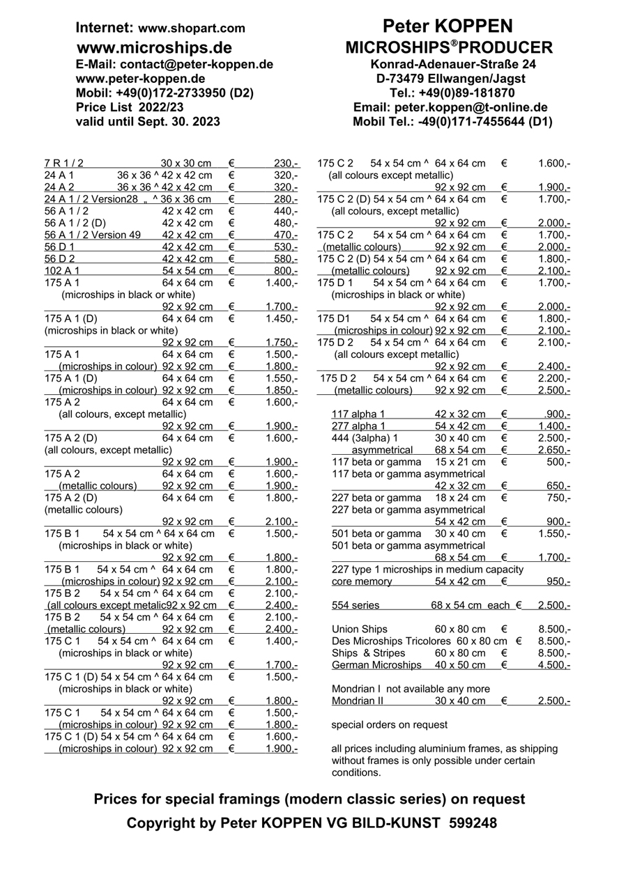 Peter Koppen Microships© Producer - price list – english version